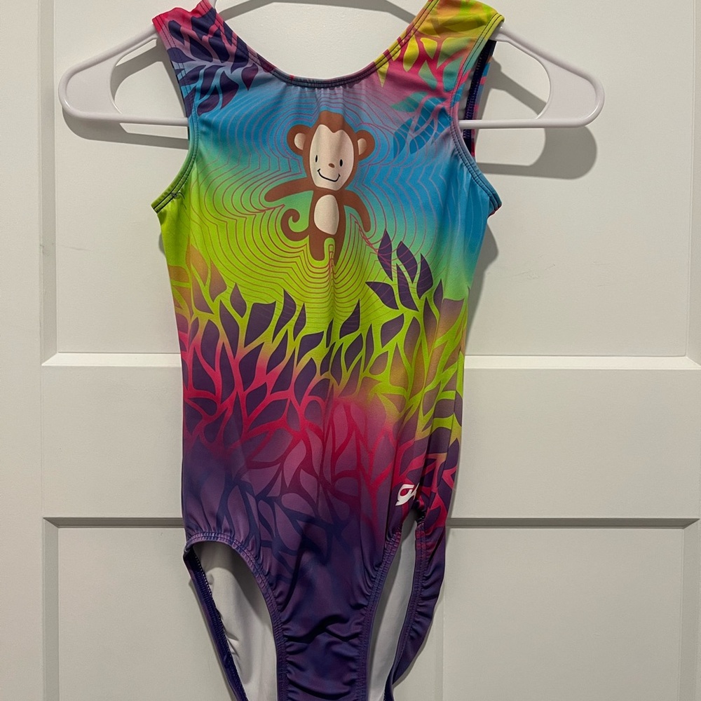 GK Girls Multicolor Monkey Print Leotard - Blue Green Purple Pink